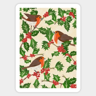 Three little paper cut robins on a holly bush Sticker